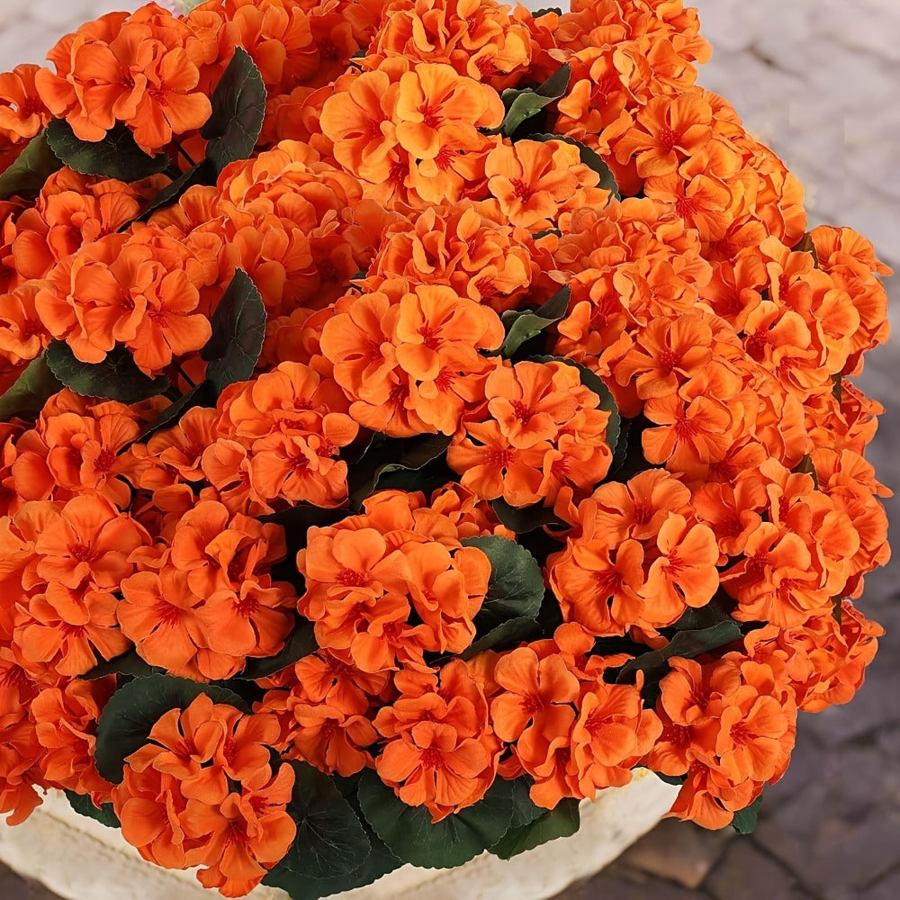 Artificial Flowers Outdoor UV Resistant - Geranium Hydrangea Rose Marigold Faux Silk Flowers for Garden Patio Home Table Centerpiece Decor, 8/16 Bundles, 13.77 Inch