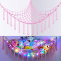 Stuffed Animal Storage Hammock with Lights Corner Hanging Toy Net Organizer for Nursery Bedroom Kids Room Decor Plush Toy Holder Christmas Halloween Easter Gift