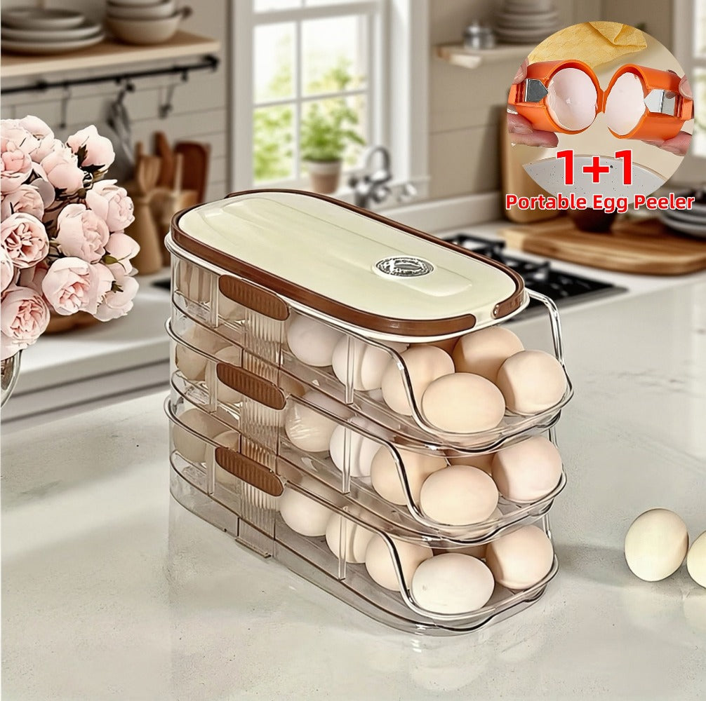 Egg Organizer for Refrigerator, Multi-Layer Auto-Rolling Egg Rack with Large Capacity ¨C Space-Saving Egg Storage Dispenser for Fridge, Cabinet & Countertop, Ideal for Busy Families