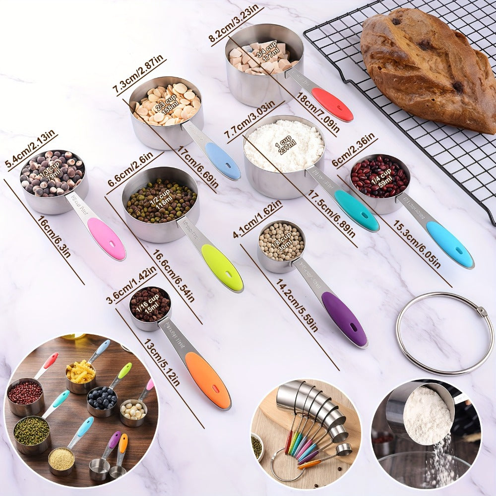 Stainless Steel Measuring Cups and Spoons Set 17 Piece - 8 Measuring Cups, 8 Double-Sided Spoons & 1 Leveler for Baking, Cooking & Kitchen Use, Perfect Holiday Gift