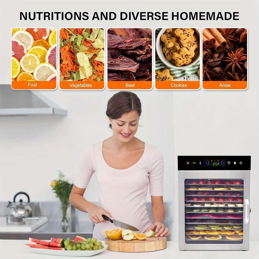 Food Dehydrator 12 Stainless Steel Trays 800W 24H Digital Timer 86-194¡ãF Temperature Control 360¡ã Hot Air Circulation for Jerky Fruit Herbs Vegetables with Recipe Book