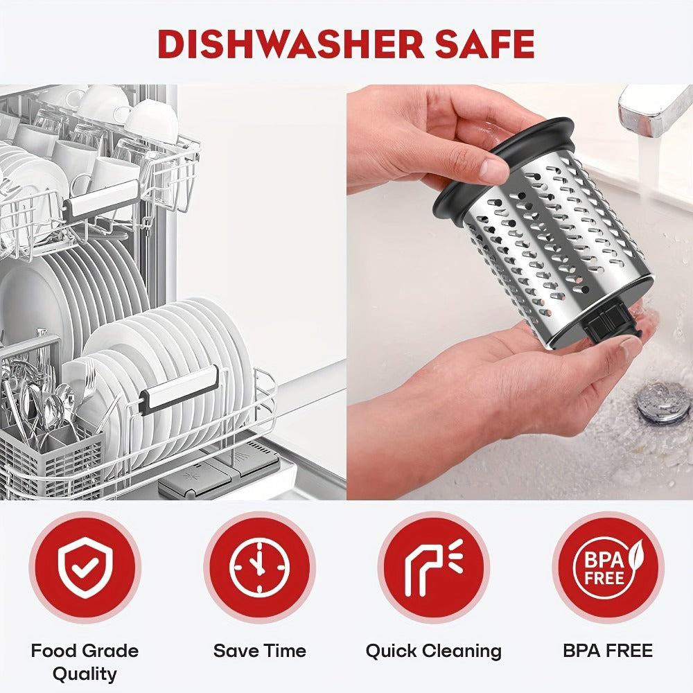 Stainless Steel Slicer Shredder Attachment for Stand Mixers with 4 Dishwasher Safe Blades ¨C Multi-Function Vegetable Fruit Cheese Grater Salad Maker & Powder Grinder for Carrots Potatoes