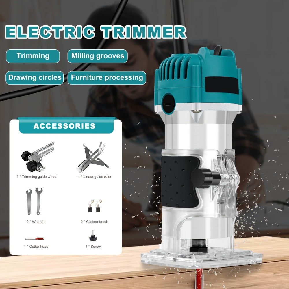 Wood Router Laminate Trimmer 800W Electric Hand Trimmer, 110V 30000 RPM Woodworking Router Tool for Slotting Trimming Carving Milling Engraving, ABS & Aluminum Alloy Body, Compact & Lightweight