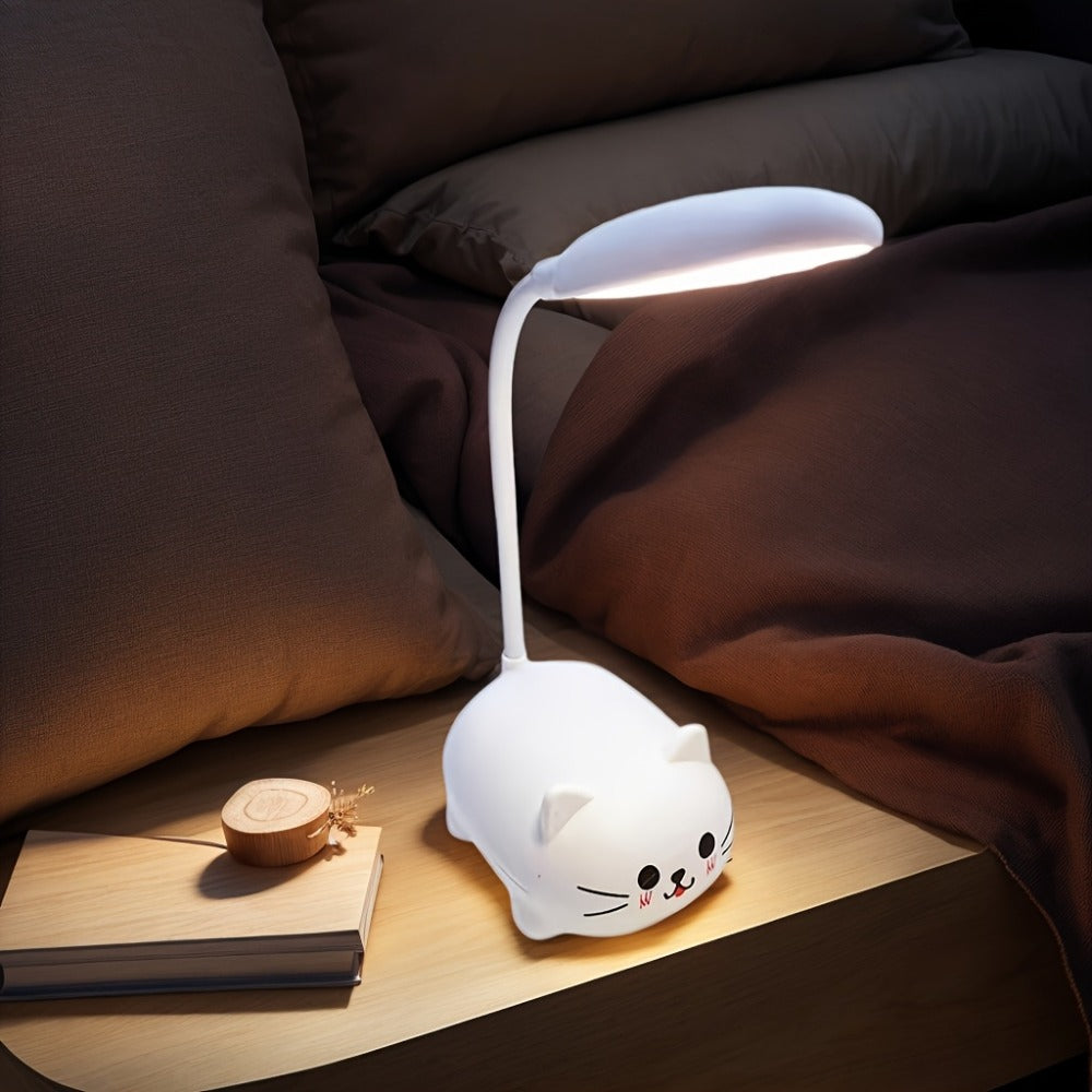 Cute Animal LED Night Light ¨C Mini Cartoon Table Lamp, Foldable USB Rechargeable, Portable Desk Reading Light for Bedroom Kids Room, Blue Bunny Cat Styles, Kawaii Room Decor Lamp