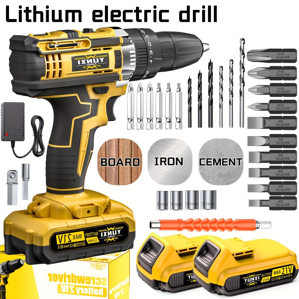 Cordless Impact Drill Set 21V - Wireless Power Drill with Battery & Quick Charger, Multifunctional Tool Kit for Home Repair, DIY Projects & Family Use, Multiple Configurations Available (Gift for Men)