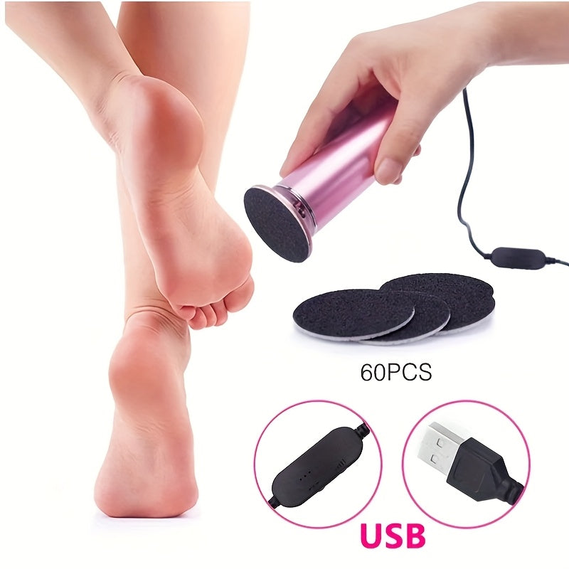 Electric Foot Callus Remover with 60 Replacement Pads ¨C Adjustable Speed USB Rechargeable Dead Skin Remover for Men & Women, Metal Body