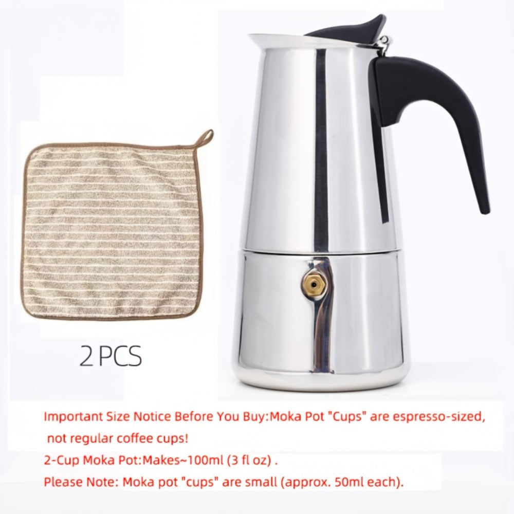 Stainless Steel Moka Pot Italian Espresso Maker ¨C 2/4/6/9 Cup Stovetop Coffee Maker, Straight Style Moka Express for Home, Camping & Outdoor Use, Includes Cleaning Cloth ¨C Professional Espresso Brewer