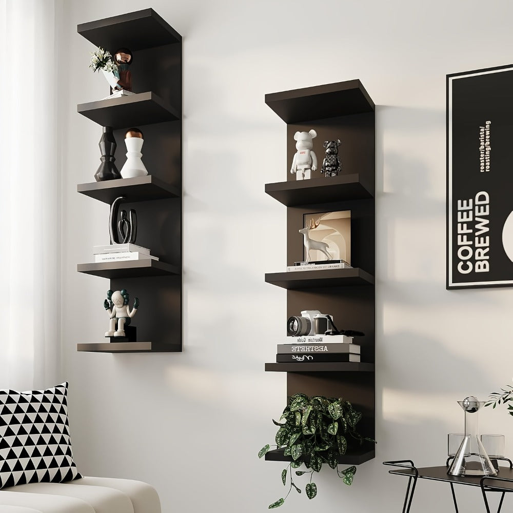 5-Tier Floating Wall Shelf Wall-Mounted Storage Rack 31.5¡± - Space Saving Display Shelves for Bedroom Living Room Oak Finish Easy Install Thickened Suspended Wall Organizer