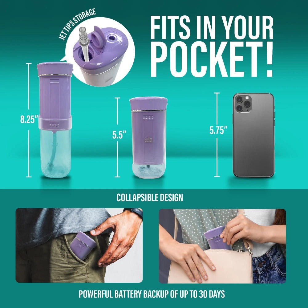 Compact Water Flosser Portable Travel Oral Irrigator ¨C Collapsible 290ml Tank, 4 Flossing Modes, 1800 Pulses/Min, Smart Timer, TSA-Approved, BPA-Free, 30-Day Battery ¨C Lavender