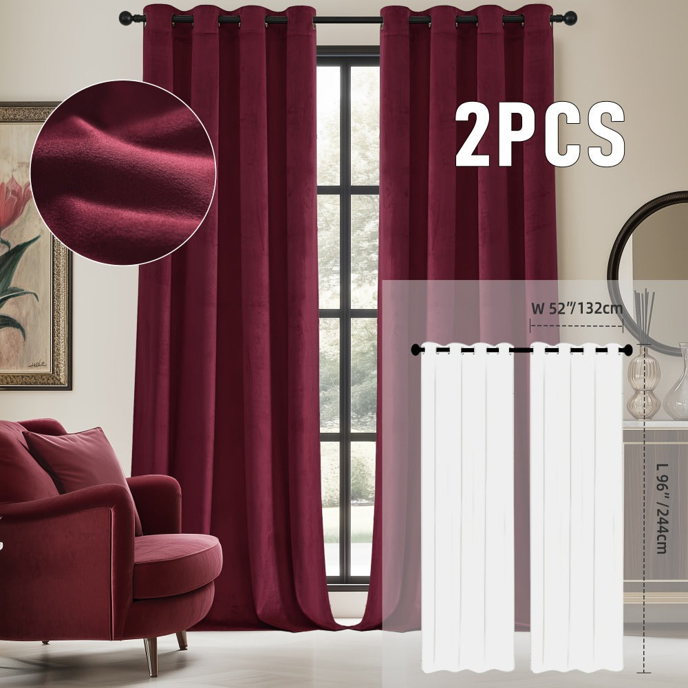Velvet Room Darkening Curtains 2 Panels | Grommet Top Thermal Insulated Soundproof Blackout Curtains for Living Room Bedroom, Soft Solid Color Vintage Window Drapes