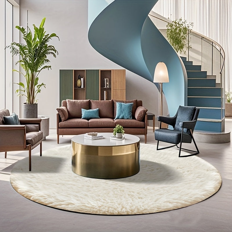 Round Faux Fur Area Rug - Soft Plush Circle Carpet for Living Room Bedroom, Machine Washable, Multiple Colors & Sizes