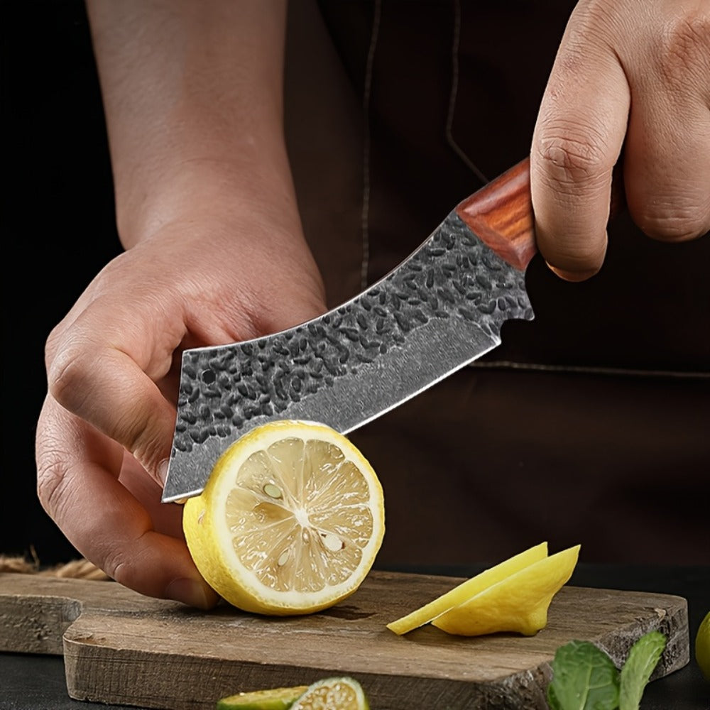Kitchen Chef Knife Set 3 Piece Stainless Steel - Sharp Boning Knife, Utility Knife & BBQ Knife with Hammered Blade, Wood Handle, Full Tang, Multipurpose Cooking Knives for Meat Vegetables
