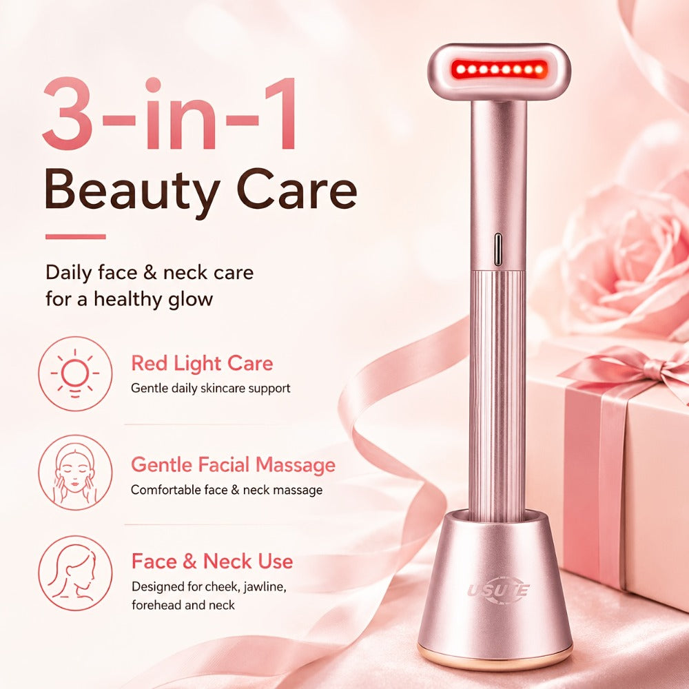 Red Light Therapy Facial Massager - Vibration & Negative Ion Skin Tightening Device for Acne Reduction, Wrinkle Removal & Eye Bag Treatment, Anti-Aging Face Care Beauty Tool for Women & Men