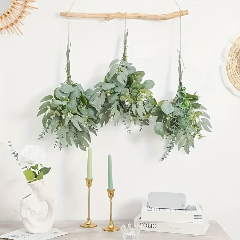 Artificial Eucalyptus Stems Bulk 50 56pcs Fake Flowers with 4 Leaf Varieties Lifelike Green Foliage Bouquet White Flowers for Wedding DIY Home Office Spring Valentine's Day St Patrick's Day Decor