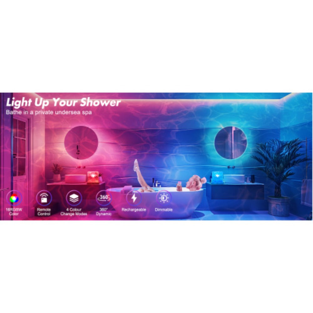 RGB Night Light Rechargeable 16-Color Ocean Wave Projection Lamp - Rotating Flame Water Ripple Remote Dimming for Bedroom Bar Restaurant Display Cabinet Decor