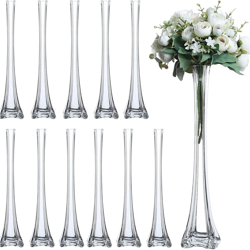 Eiffel Tower Vase Pack of 12 ¨C Tall Glass Flower Vases for Wedding Centerpiece, Event Table Decor, Floral Arrangements & Party Decoration, Clear Black White, 12¡± 16¡± 20¡± 24¡± Sizes