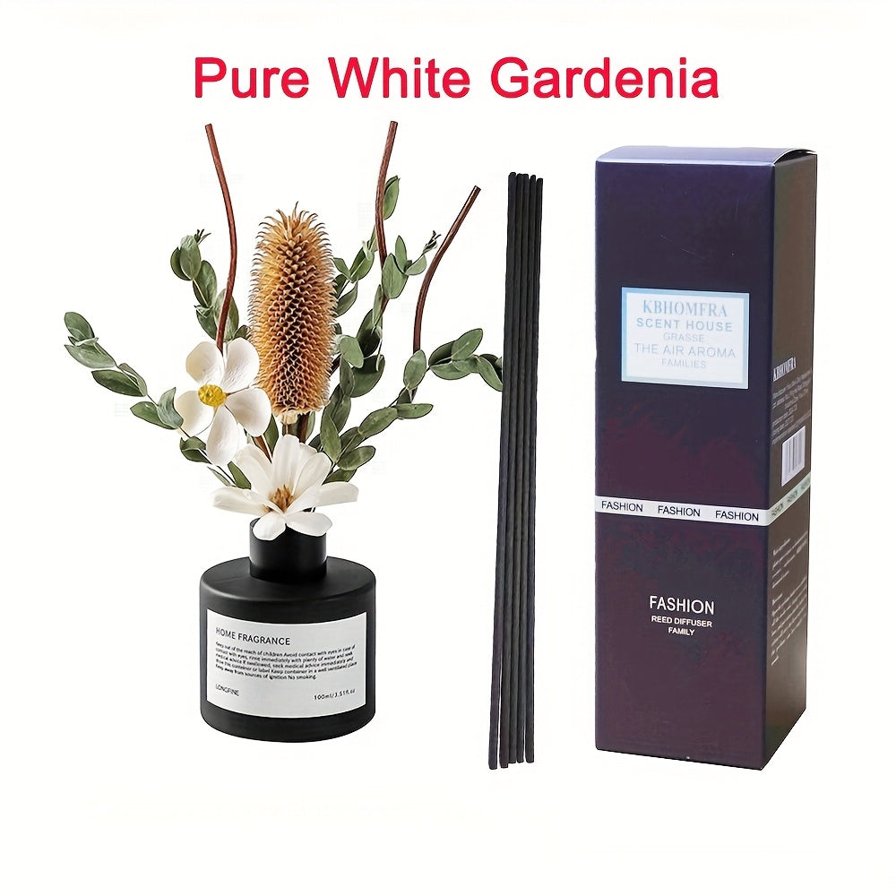 Reed Diffuser with Real Flowers & Essential Oil - Long-Lasting Home Fragrance Scent Sticks for Bedroom Bathroom Living Room, Jasmine Gardenia Sandalwood Citrus