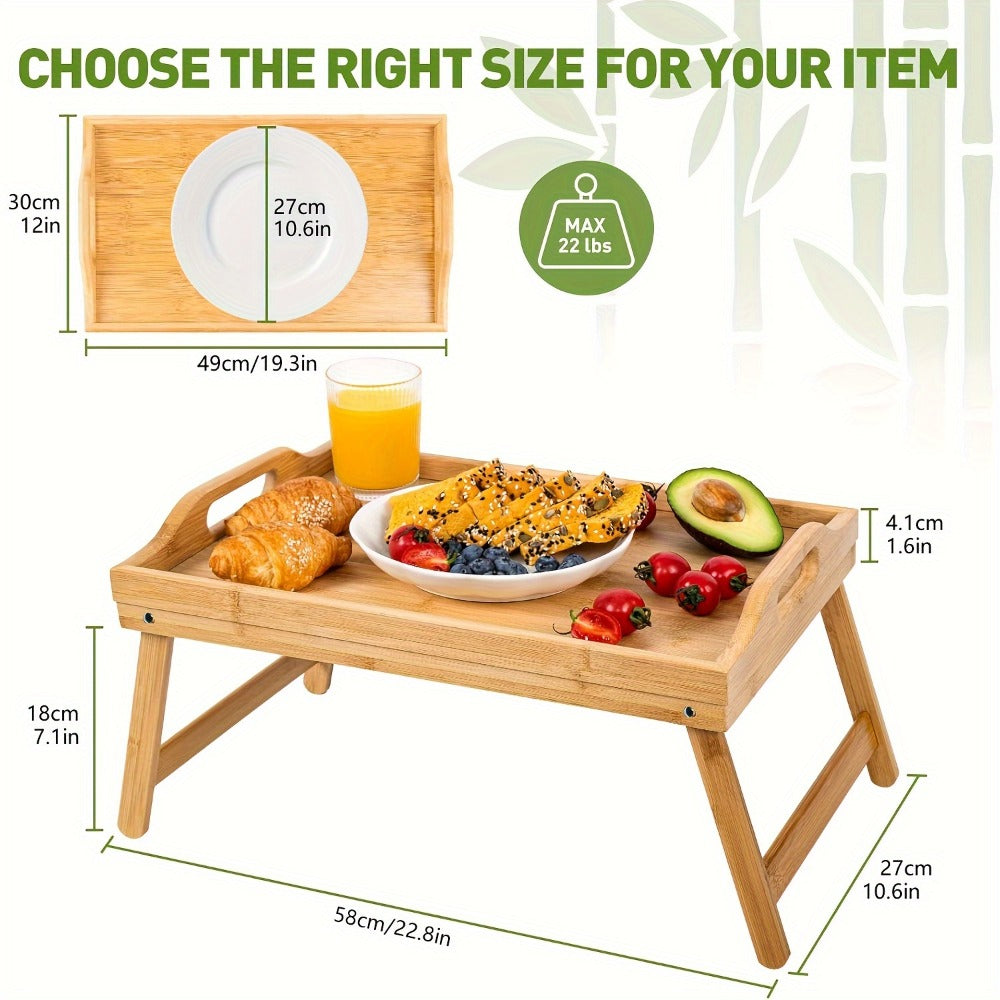 Bamboo Breakfast Tray with Folding Legs & Handles 2 Pack ¨C Extra Wide Foldable Bed Tray Table for Eating, Working & Drawing on Sofa or Bed, Food-Safe Natural Bamboo with 10 Paper Plates