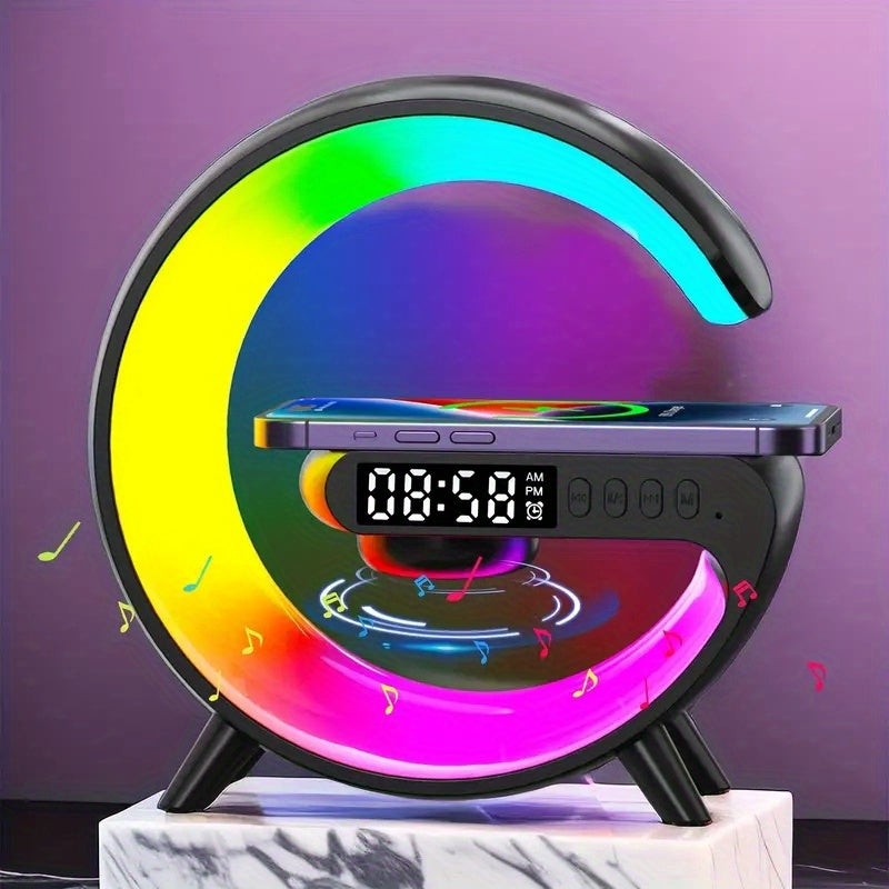 Wireless Speaker Sunrise Alarm Clock RGB Rhythm Night Light with Fast Wireless Charging | Portable Bluetooth Speaker Wake-Up Lamp for Bedroom Bedside Gift for All Phones