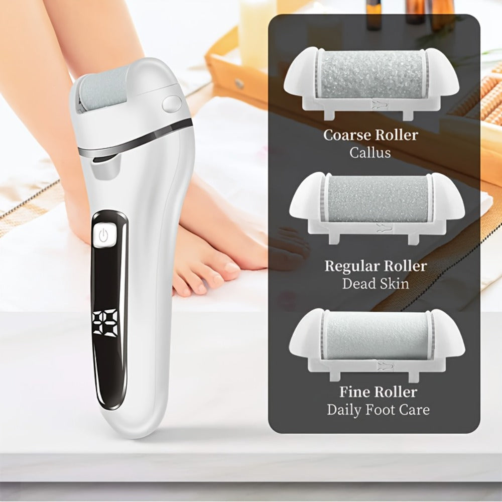 Electric Pedicure Foot File 10-in-1 Kit ¨C Rechargeable with Digital Display, 3 Roller Heads, Dead Skin & Hard Skin Remover for Men & Women
