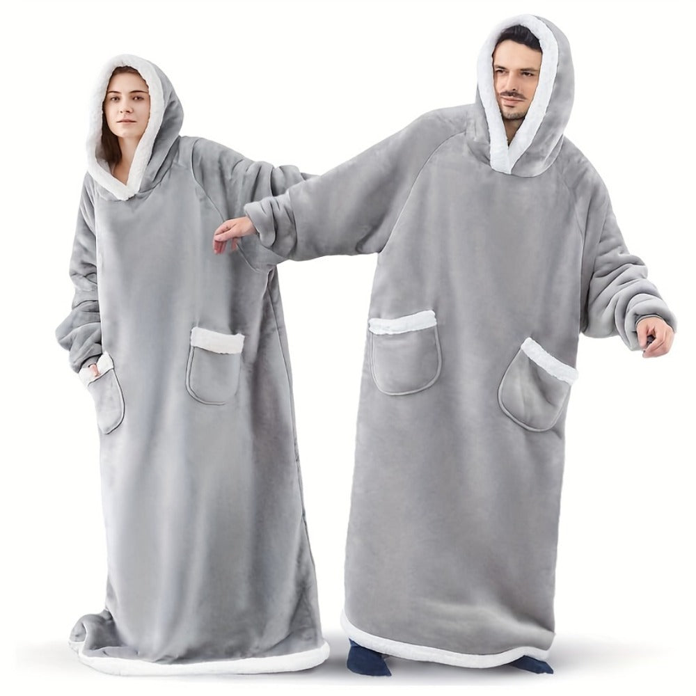 Wearable Blanket with Sleeves ¨C Oversized Long Flannel Hoodie Sweatshirt Pullover for Women & Men, Giant TV Blanket, 2 Colors