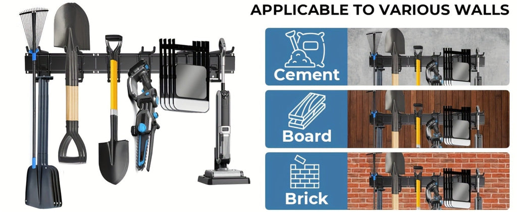 Garage Tool Organizer Wall Mount 48¡± ¨C Heavy Duty Pegboard with Adjustable Swivel Hooks, 1 Double Hook & 5 Straight Hooks, Holds 420lbs, Broom Holder for Yard Tools, Shovels, Hoses & Garden Equipment
