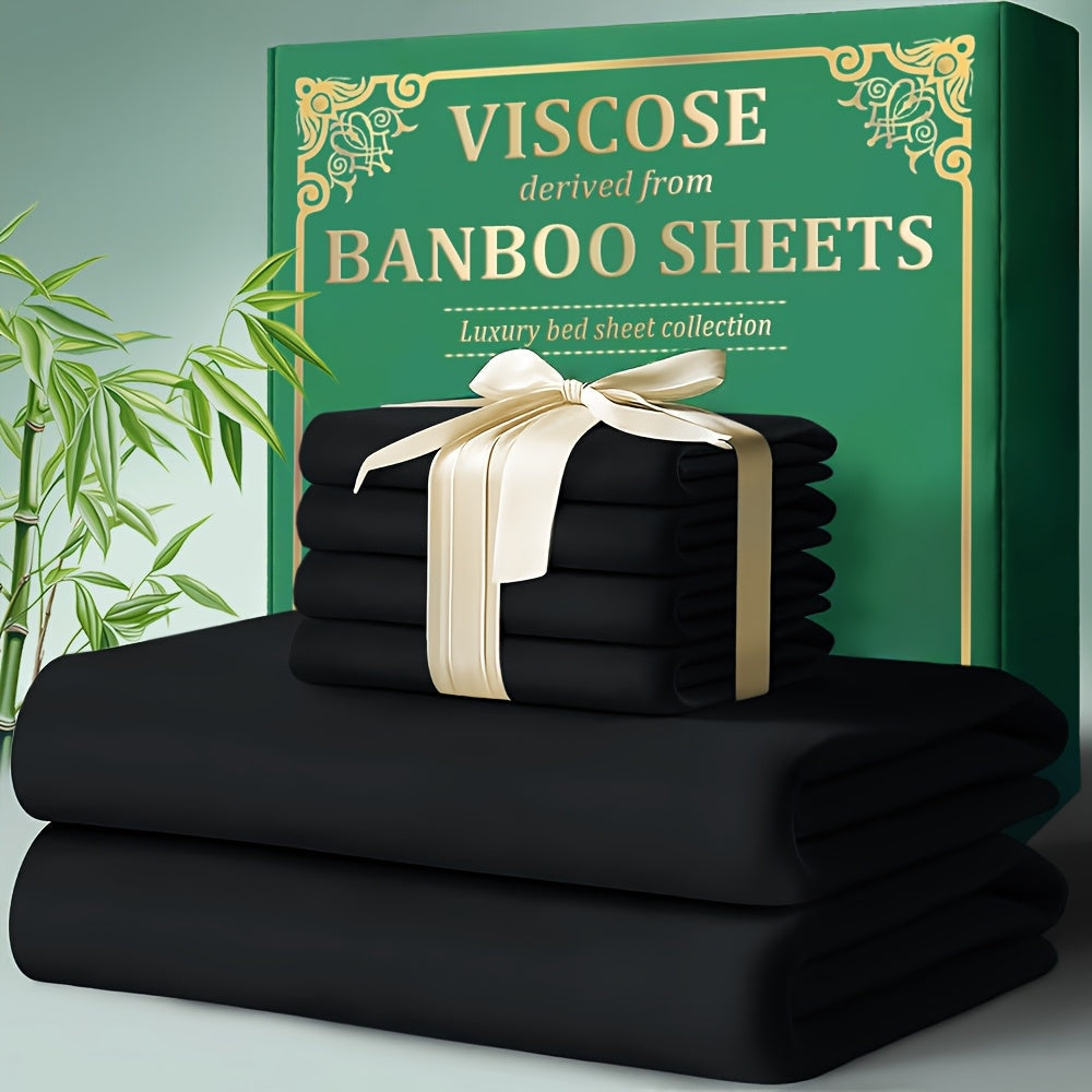 Bamboo Fitted Sheet Set 4-Piece Deep Pocket 18¡±-24¡±, 2200TC Ultra-Soft Cool Breathable Bed Sheets, Anti-Shrink Fade-Resistant, Ideal for Hot Sleepers