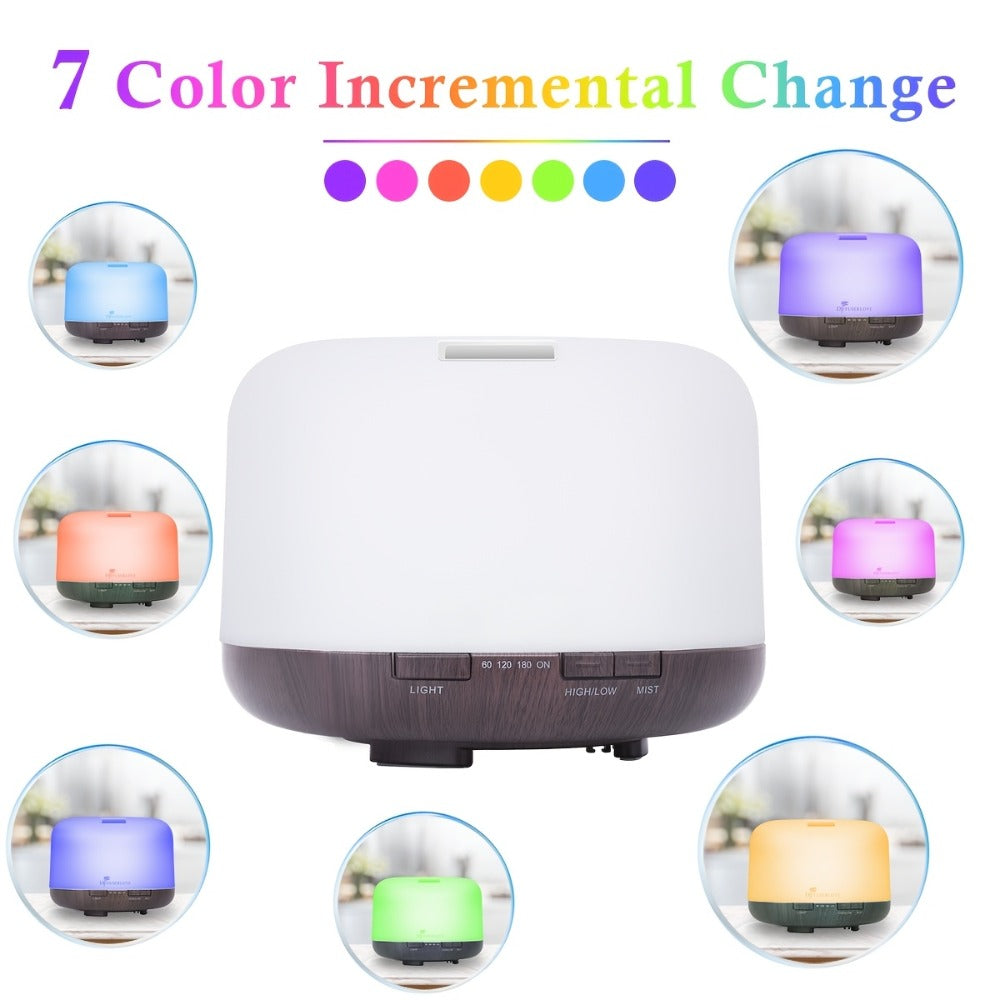 Essential Oil Diffuser 500ml with 10 Essential Oils 7 Color LED Aromatherapy Diffuser Humidifier Remote Control 4 Timer Settings Auto Shut-Off Ultra-Quiet for Home Office Bedroom Living Room Spa