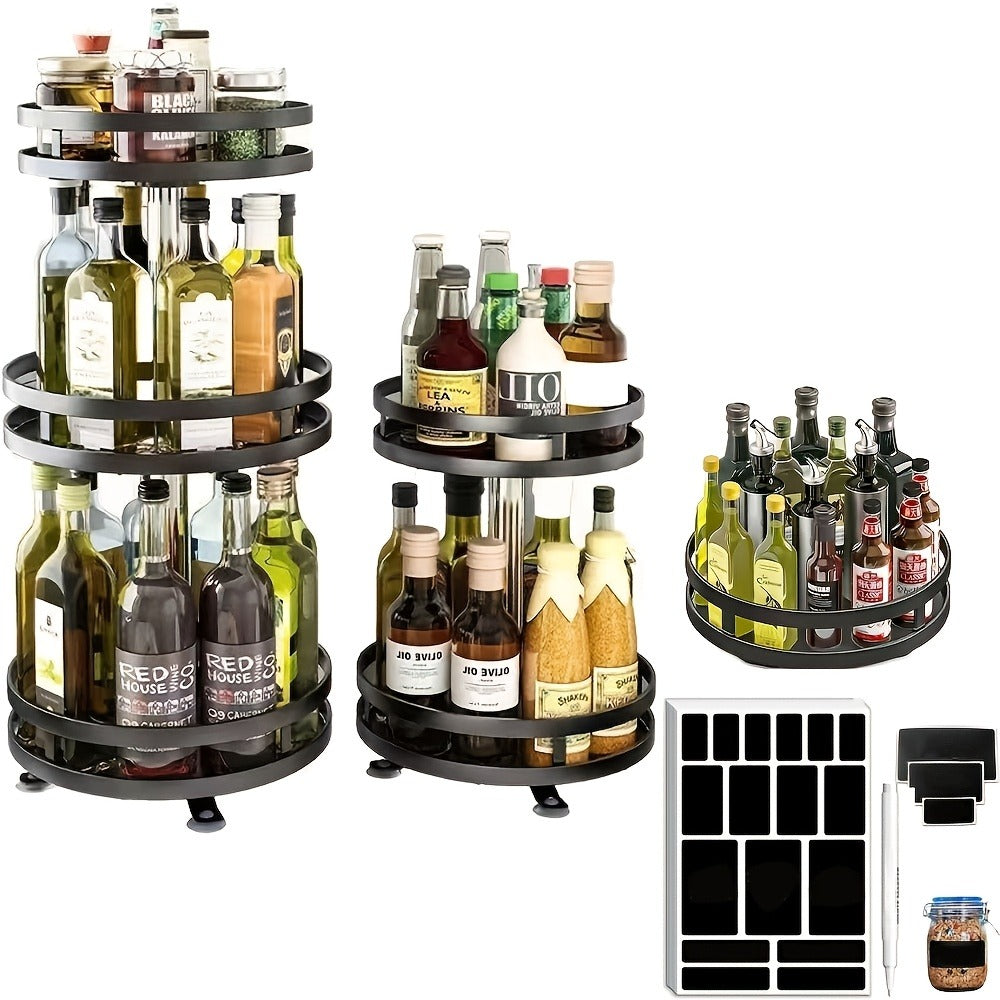 Lazy Susan Turntable Organizer Metal Rotating Spice Rack 1 2 3 Tier for Cabinet Kitchen Countertop Pantry Bathroom ¨C Spinning Storage Rack with Suction Cup Feet & Labels
