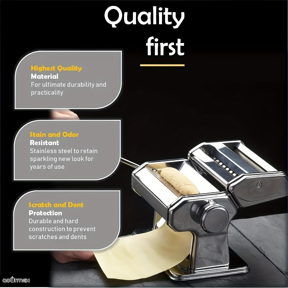 Pasta Machine with 8 Adjustable Thickness Settings, 2-in-1 Stainless Steel Manual Pasta Maker with Roller & Cutter, Homemade Noodle Maker for Spaghetti Fettuccine Lasagna Dumpling Wrappers
