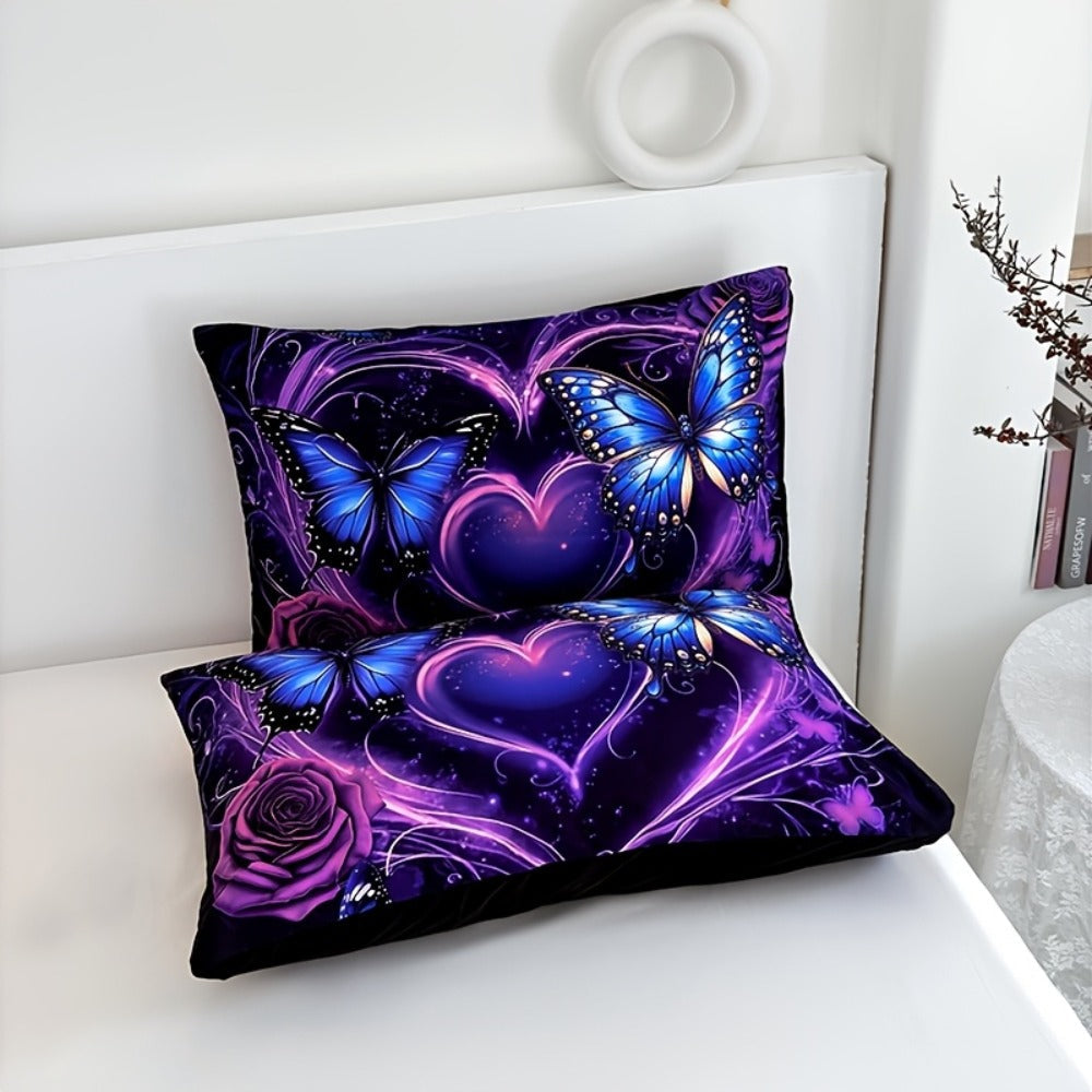 Purple Butterfly Floral Duvet Cover Set 3pcs - Colorful Fancy Butterfly Love Flower Bedding Set with 1 Duvet Cover & 2 Pillowcases, High-Definition Print, Twin Full Queen King, Polyester Bedroom Decor