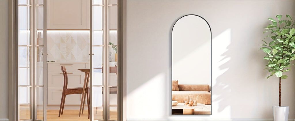 Full Length Mirror Floor Standing, Arched & Rect Body Mirror with Stand, Hanging or Leaning Wall Mirror, Aluminum Alloy Thin Frame for Bedroom Hotel Bathroom