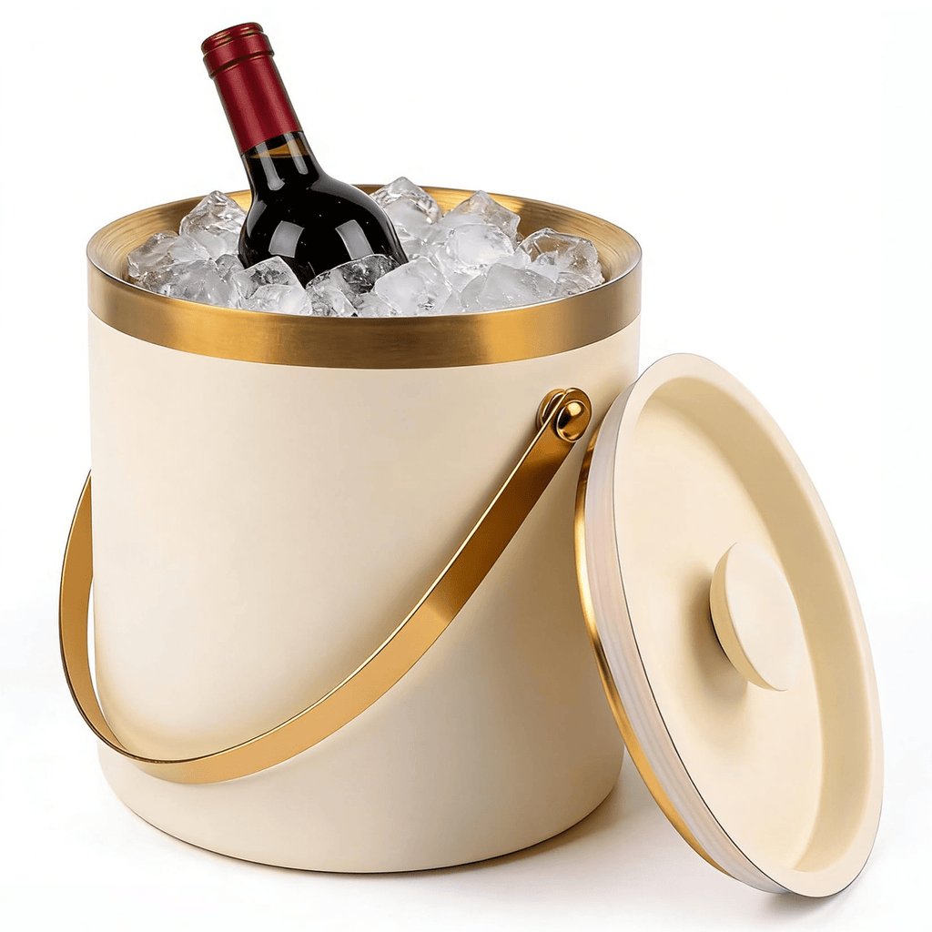 Stainless Steel Ice Bucket with Lid 44oz, 3-Layer Vacuum Insulated Large Ice Bucket with Ice Spoon & Drain, Mirror Finish, for Party Bar Picnic, White