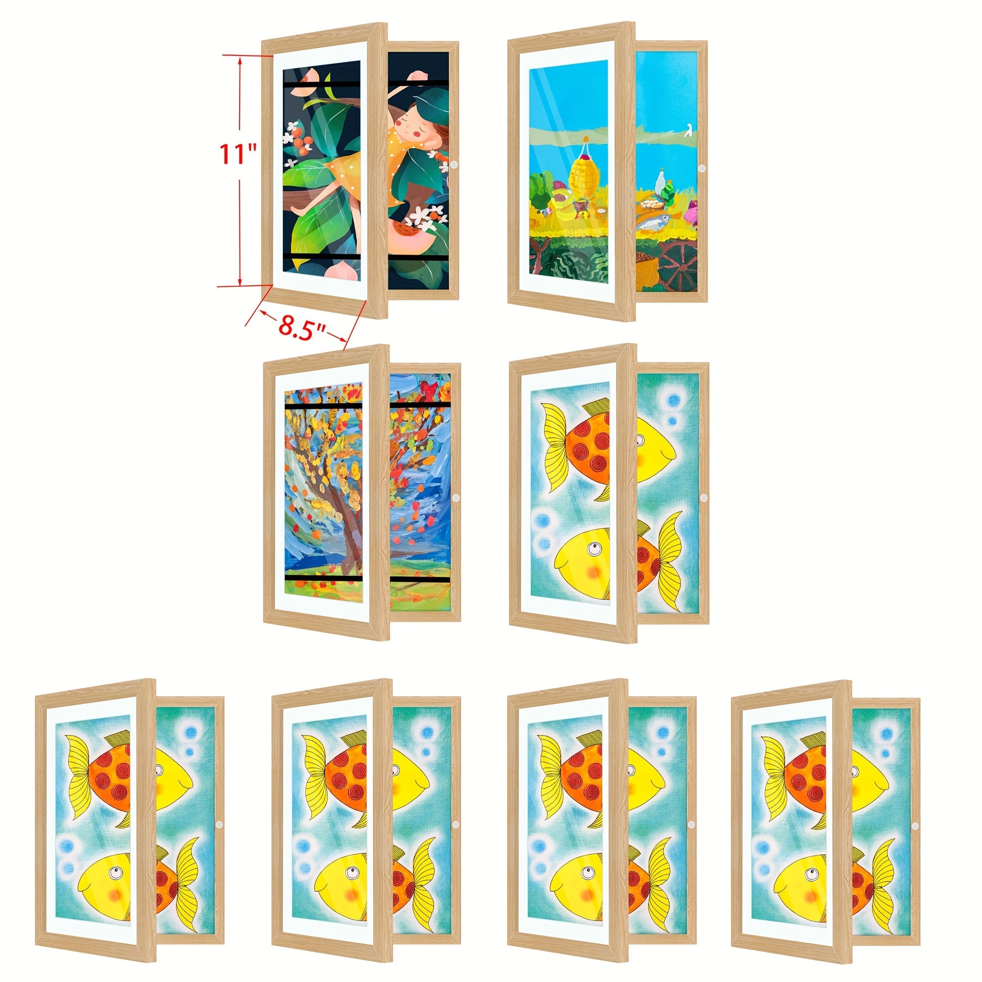 Kids Art Frame Changeable Front-Opening Display ¨C Children Artwork Picture Frame for 8.5x11 & 10x12.5 Drawings, Paintings & School Projects, Perfect Christmas & Holiday Gift, White / Wood / Black, 2/4/8 Pack