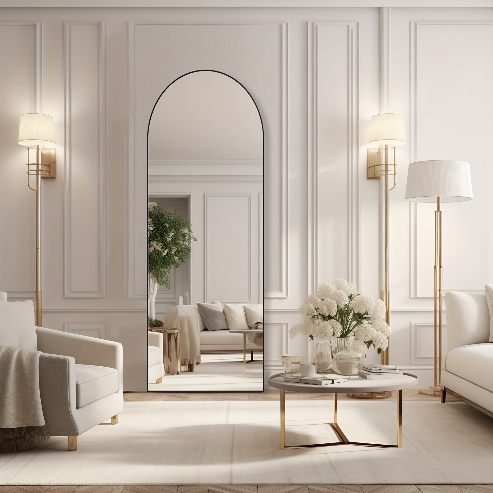 Full Length Floor Mirror with Stand ¨C Arched & Rectangular Full Body Mirror, Aluminum Alloy Frame, Shatter-Proof Nano Glass, Bedroom Living Room Cloakroom Wall Leaning Mirror