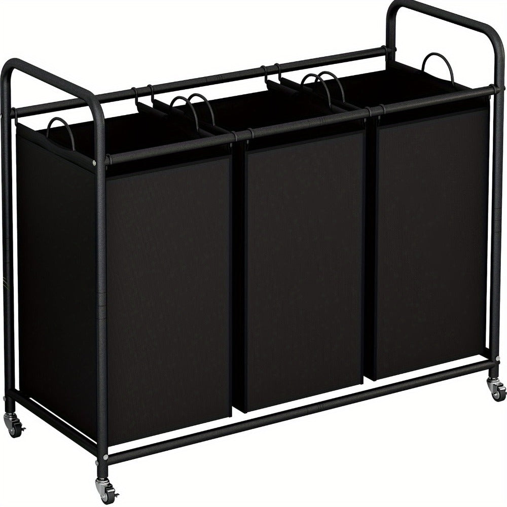3-Bag Laundry Sorter Cart 63.4 Gallon ¨C Rolling Hamper with Lockable Wheels & Removable Bags, Heavy-Duty Fabric Laundry Basket for Bedroom & Laundry Room, Black Gray Beige Brown