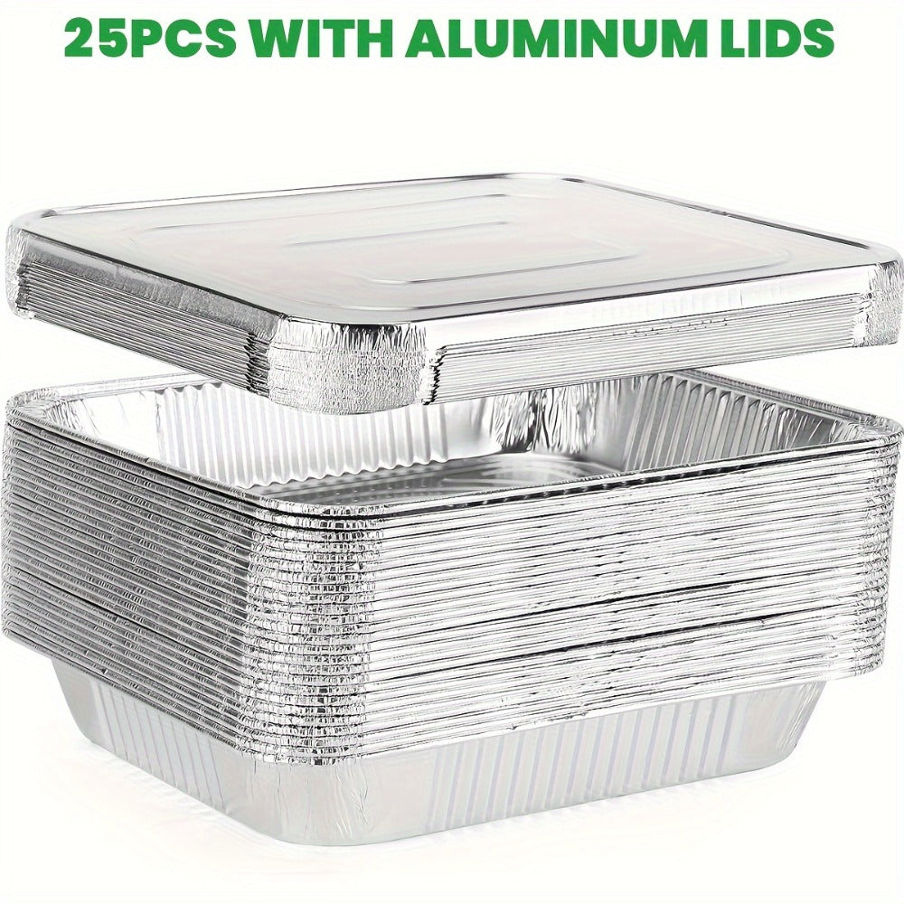 Disposable Aluminum Pans with Lids 25 Pack ¨C 9x13 Half Size Heavy-Duty Foil Baking Trays for Roasting, Reheating & Cooking ¨C Oven & Steam Table Safe, Chafing Dish Pans for Home & Commercial Use