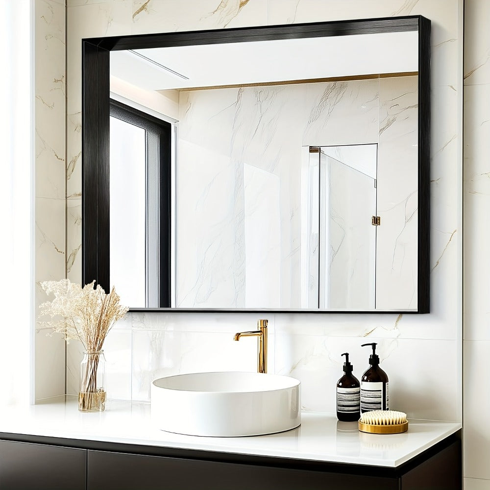 Bathroom Vanity Mirror Wall Mounted Metal Frame Rectangle ¨C Anti-Rust Farmhouse Mirror in Matte Black, Gold & Silver, Multiple Sizes, Horizontal or Vertical Hang