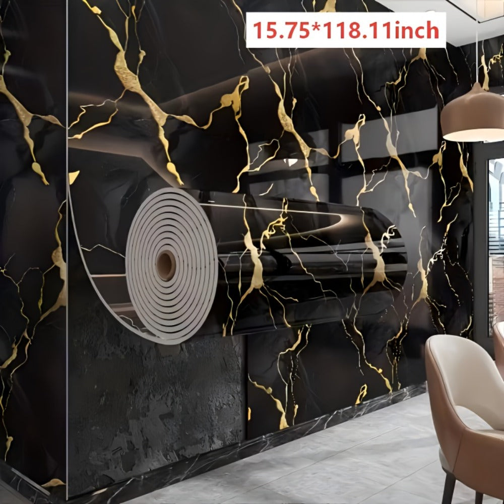 3D Marble Peel and Stick Wall Tile Stickers Self Adhesive Removable Wallpaper Roll for Kitchen Backsplash Bathroom Living Room Bedroom Wall Decor Glitter Glam Glossy Finish