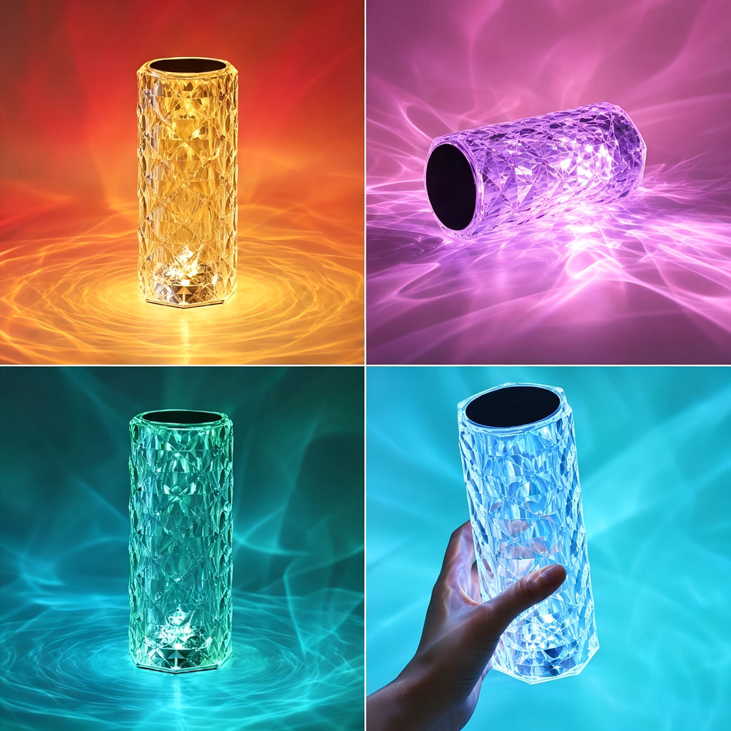 RGB Diamond Crystal Table Lamp Touch & Remote Control, 16 Colors 10 Brightness 4 Modes Dimmable LED Night Light, Aesthetic Mood Ambient Lighting for Bedroom Bedside Gaming Room Decor