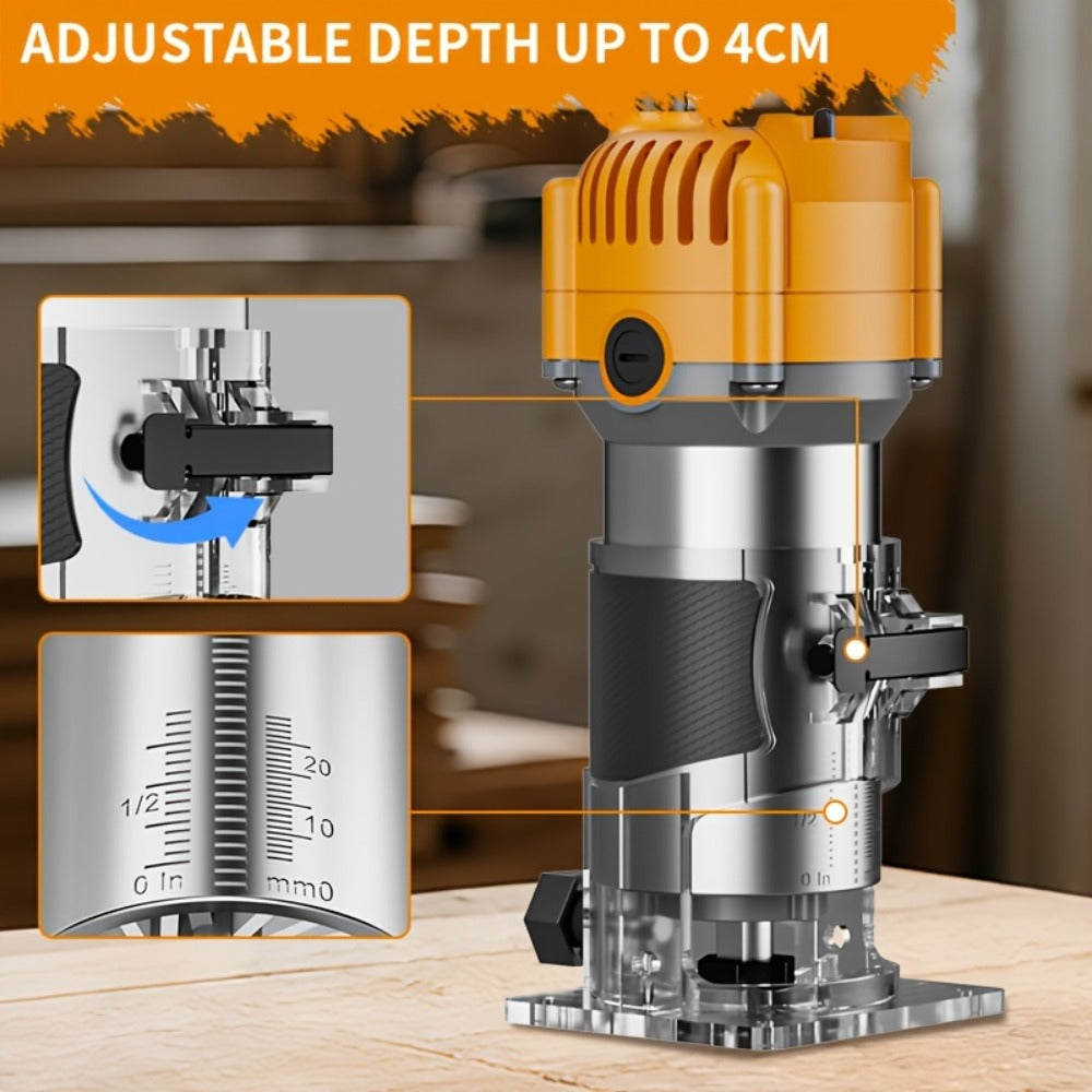 Wood Router Edge Trimmer 800W 6.1Amp Compact Hand Router Tool 35000RPM with Variable Speed, 1/4¡± Collet, Router Bit Set for Woodworking Slotting Carving Edge Treatment DIY Projects