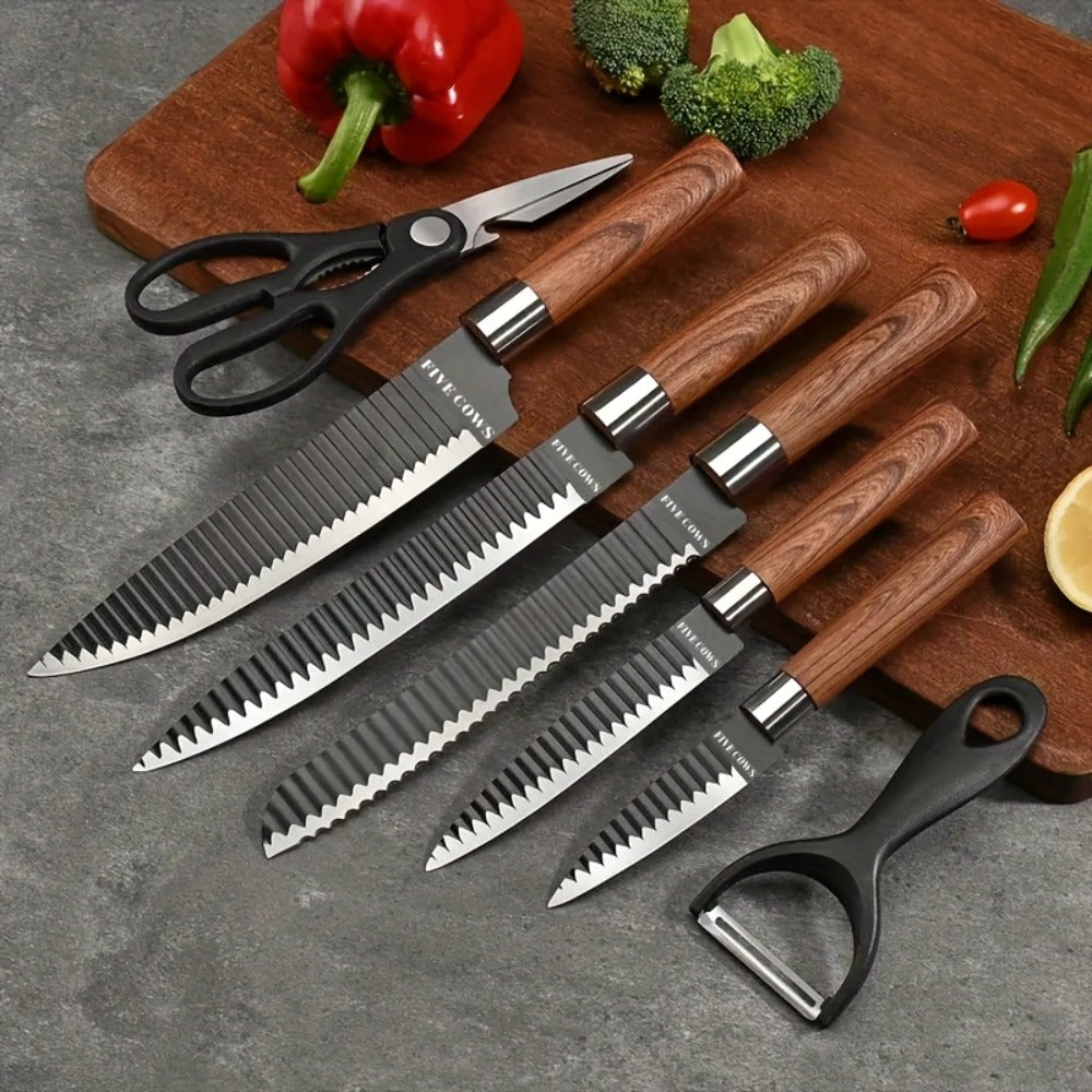 Kitchen Knife Set High Carbon Steel Hand Forged Chef Knives with Case Non-Stick Black Blade Butcher Cleaver Meat Cutting Vegetable Chopping Camping BBQ Outdoor Holiday Gift