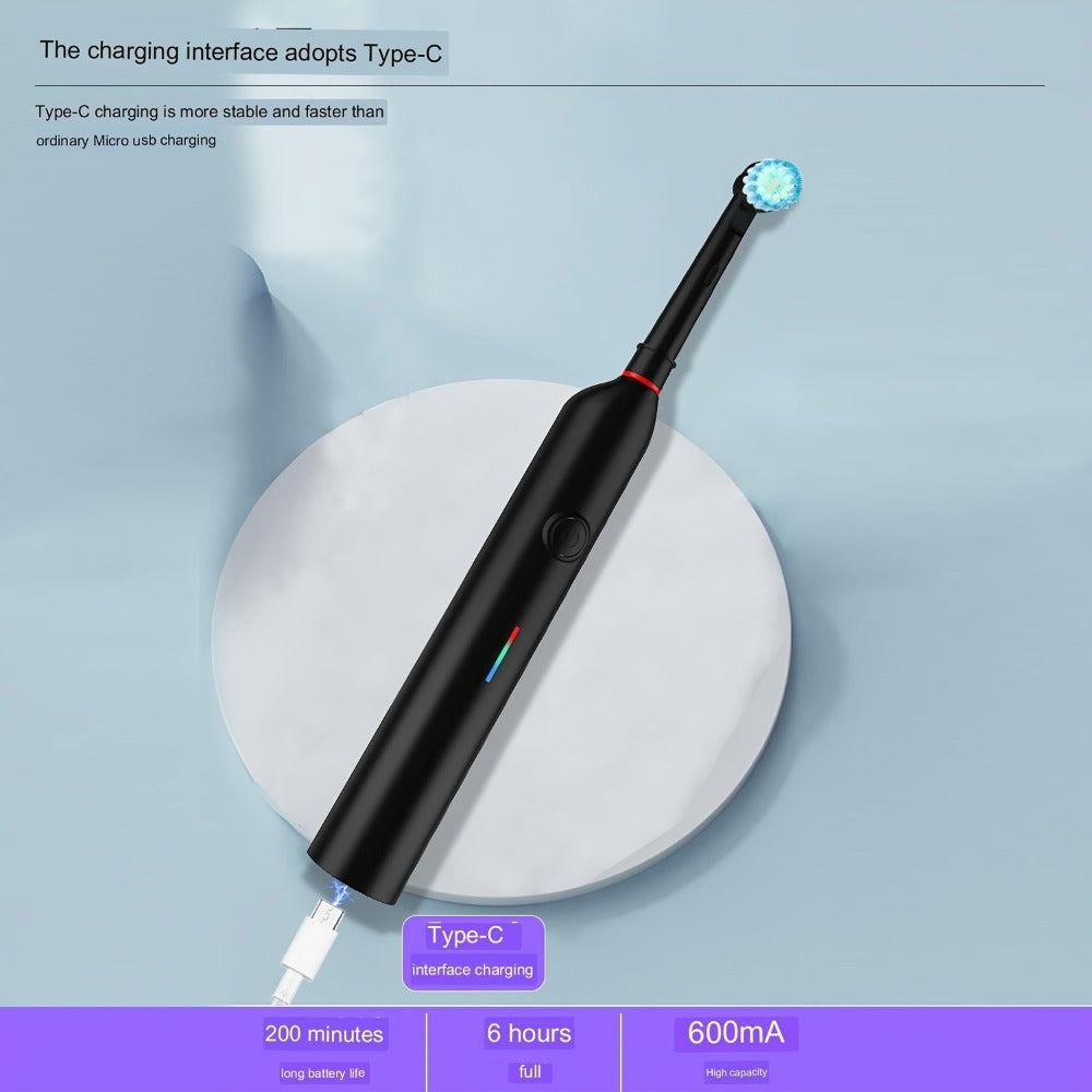 IPX7 Waterproof Electric Toothbrush with 8 Brush Heads & Travel Case ¨C 3 Rotating Cleaning Modes, USB Type-C Fast Charge, Shower-Safe Sonic Toothbrush for Adults, Black & White