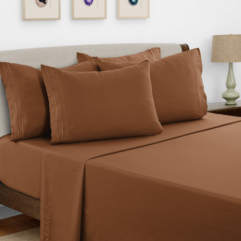 Bed Sheets Set 6 Piece - Soft Brushed Microfiber Fitted Sheet with 16¡± Deep Pocket, Flat Sheet & Embroidered Pillowcases, Hotel Luxury Cooling Bedding, All Seasons, 20 Colors