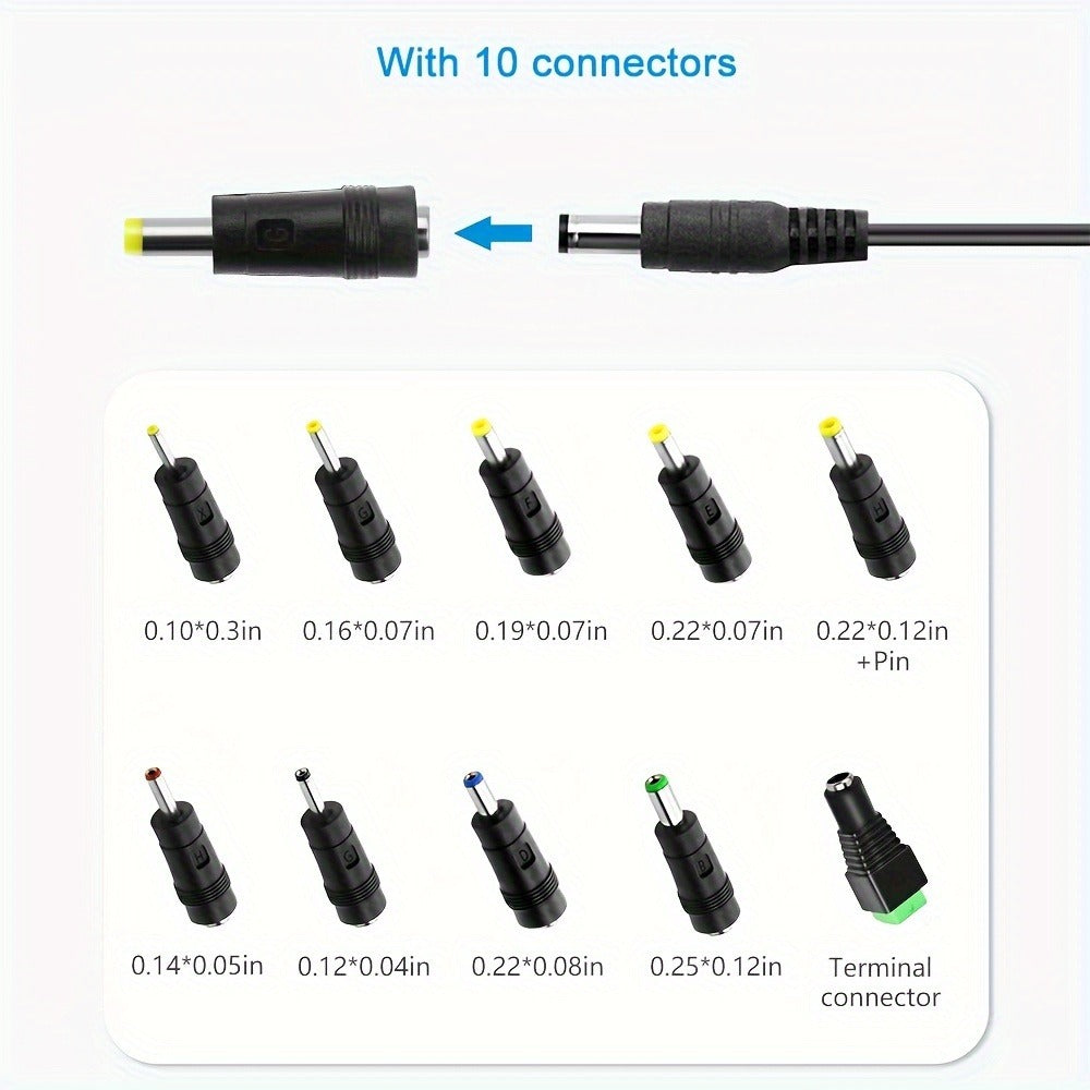 12V 3A DC Power Adapter 36W with 10 Interchangeable Tips - Universal AC 100-240V Input, Short Circuit & Overvoltage Protection, Stable Output for CCTV Camera, LED Strip, Router, TV Box & More