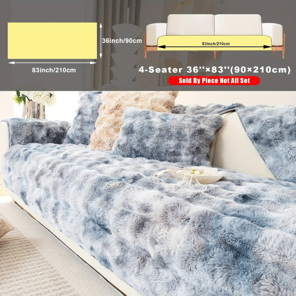 Plush Sofa Cover Faux Lamb Thick Fluffy Couch Slipcover Pet Friendly Machine Washable Gradient Color Polyester Furniture Protector for Armchair Single Double Triple Sofa Living Room Home Decor