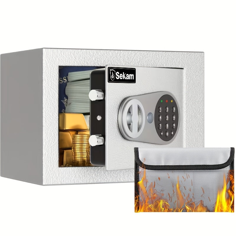 Fireproof Home Safe Box with Digital Keypad and Key Lock Heavy Duty Steel Security Safe for Money Documents Valuables Jewelry Passports 0.23 0.8 1.5 2.2 Cubic Feet Multiple Colors with Cash Bag
