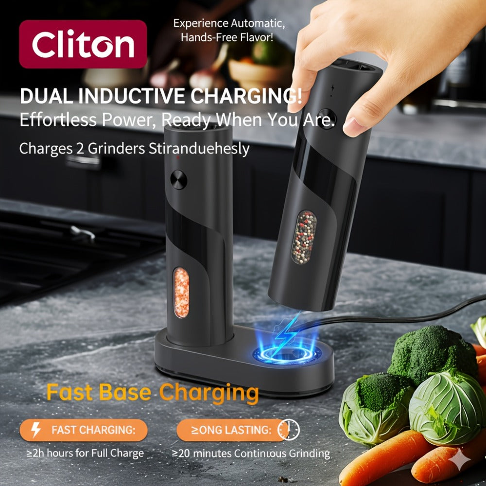 Electric Salt and Pepper Grinder Set ¨C Rechargeable Automatic Mills with LED Light, Adjustable Coarseness & 3.72oz Capacity for Home Kitchen, BBQ, Restaurant & Outdoor Entertaining