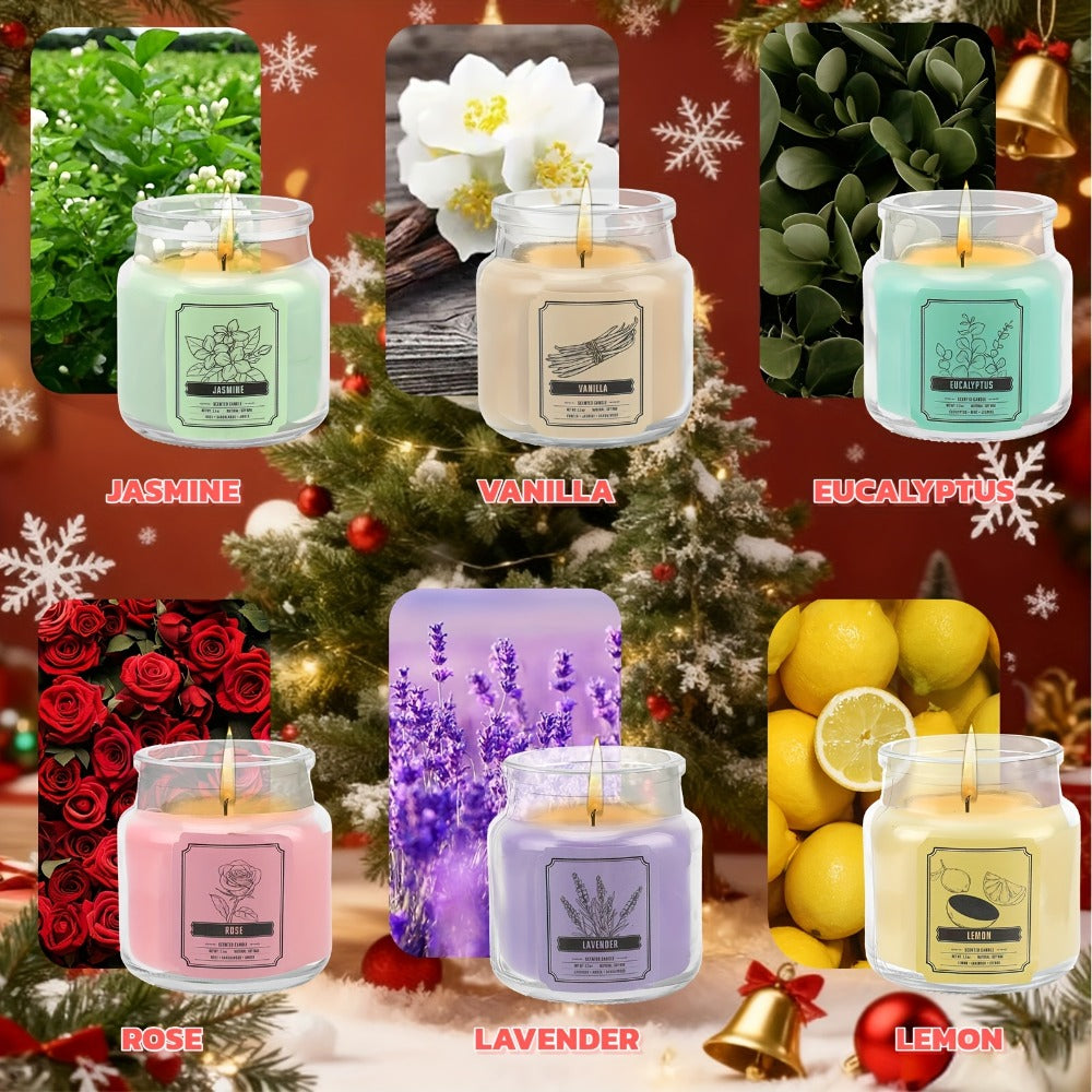 Scented Candles Set 6pcs Soy Wax Candles for Home 3.5oz Each 120 Hour Burn, 6 Fragrance Gift Set Jasmine Eucalyptus Lavender Vanilla Rose Lemon for Thanksgiving Christmas Mother's Day Birthday Gift