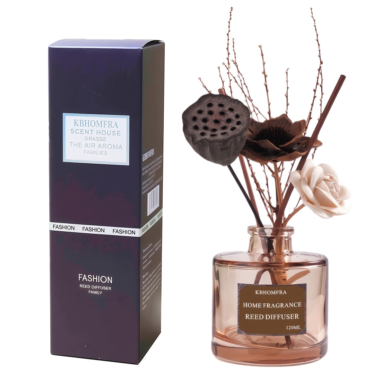 Reed Diffuser Set with Dried Flowers ¨C Jasmine, Cedar, Sandalwood & Gardenia Scents, 120ml 90-Day Long-Lasting Home Fragrance